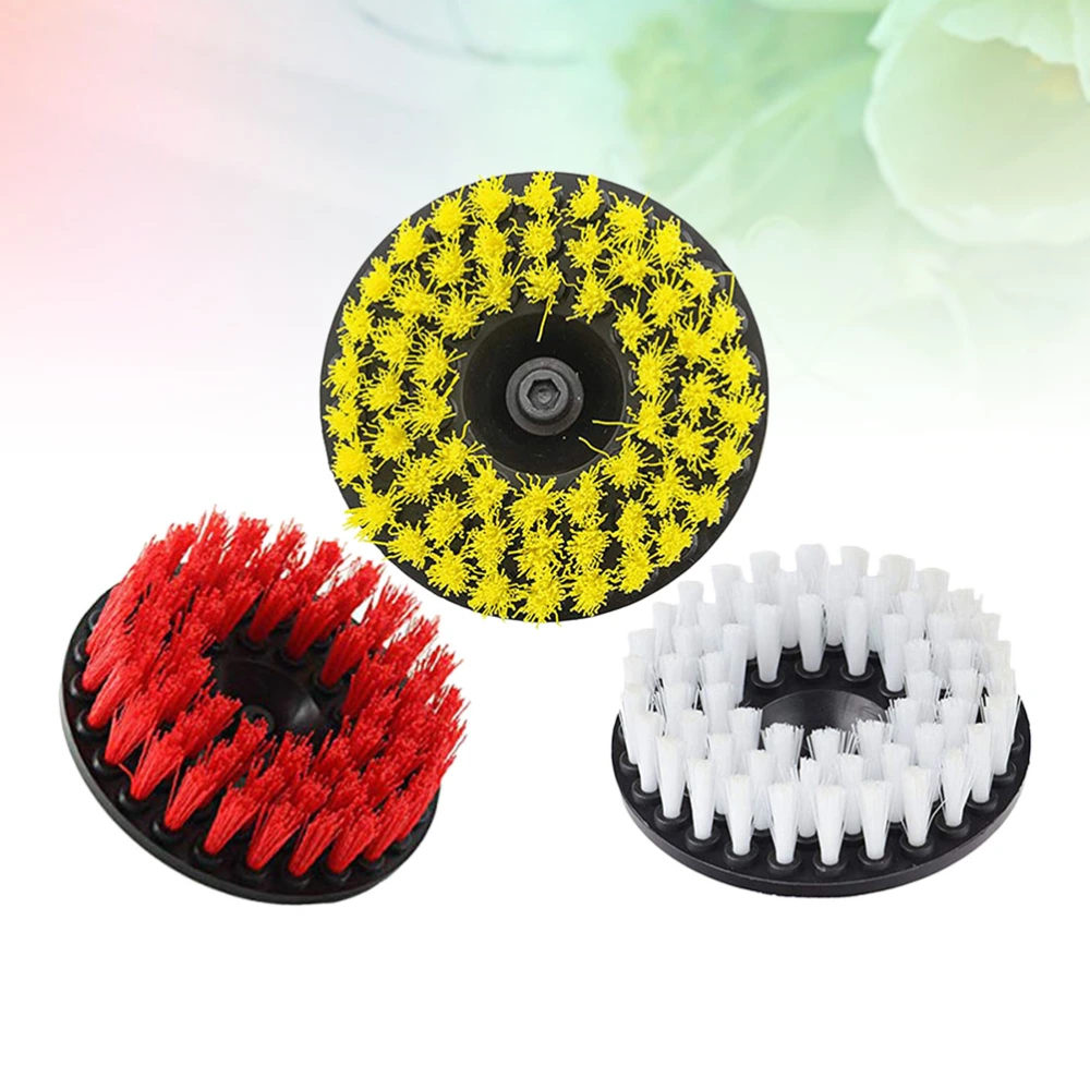 3pcs 5 Inch Hollow Drill Power Scrub Clean Brush For Leather Plastic Wooden Furniture Car Interiors Cleaning Power Scrub (White/Red/Yellow Each 1)