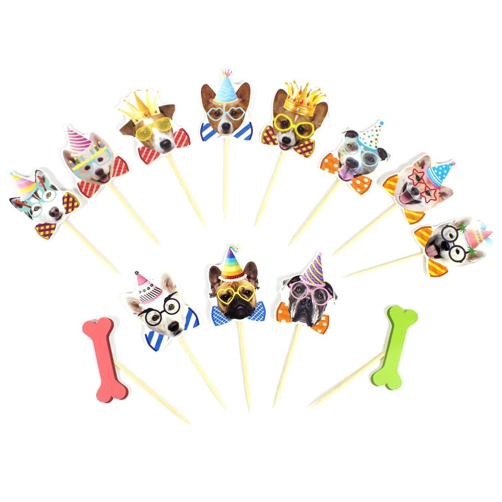 26pcs Dog Birthday Theme Cake Toppers Paper Cake Picks Puppy with Bowknot and Hat Design Cake Decoration Pet Birthday Party Dessert Insert Favor