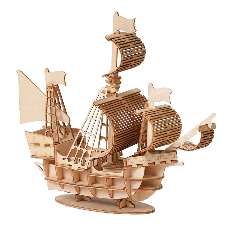 3D Wooden Puzzles Pirate Boat Model for Kids Adults Room Decoration Diy Puzzles Assemble