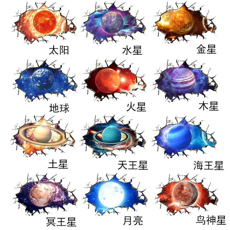 2 Sheets of Planet Stickers Self-adhesive Wall Stickers Space Themed Wall Stickers