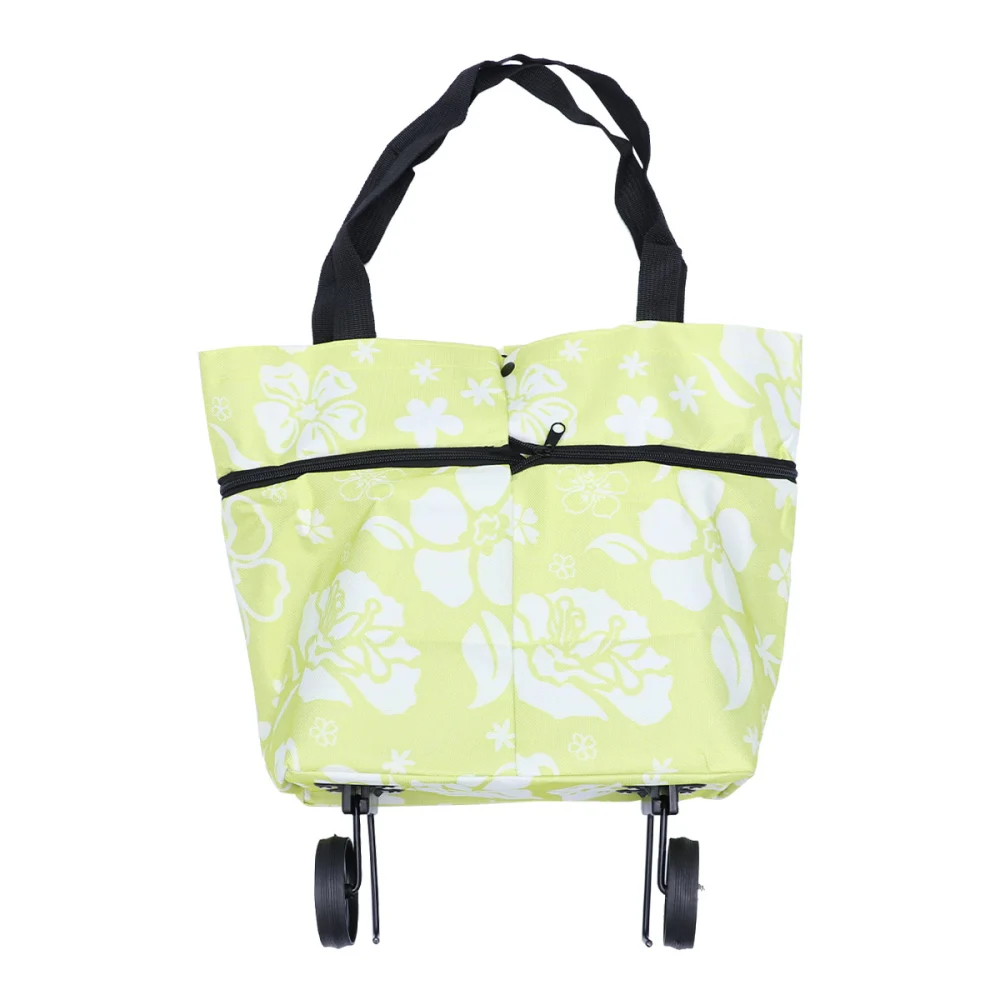 Collapsible Folding Shopping Bag with Wheels Shopping Trolley Trolley Bags Foldable Shopping Cart Wheeled Shopping Bag Travel Bag (Green Leaves)