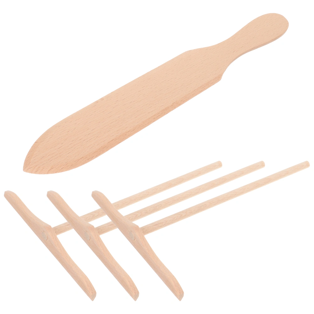 1 Set Wooden Crepe Spreaders Pancake Making Kit Household Crepe Pan Maker with Spatula