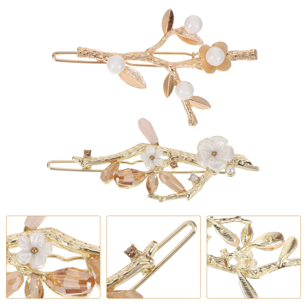 2pcs Elegant Hair Clips Exquisite Flower Pearl Hairpin Women Girls Headdress