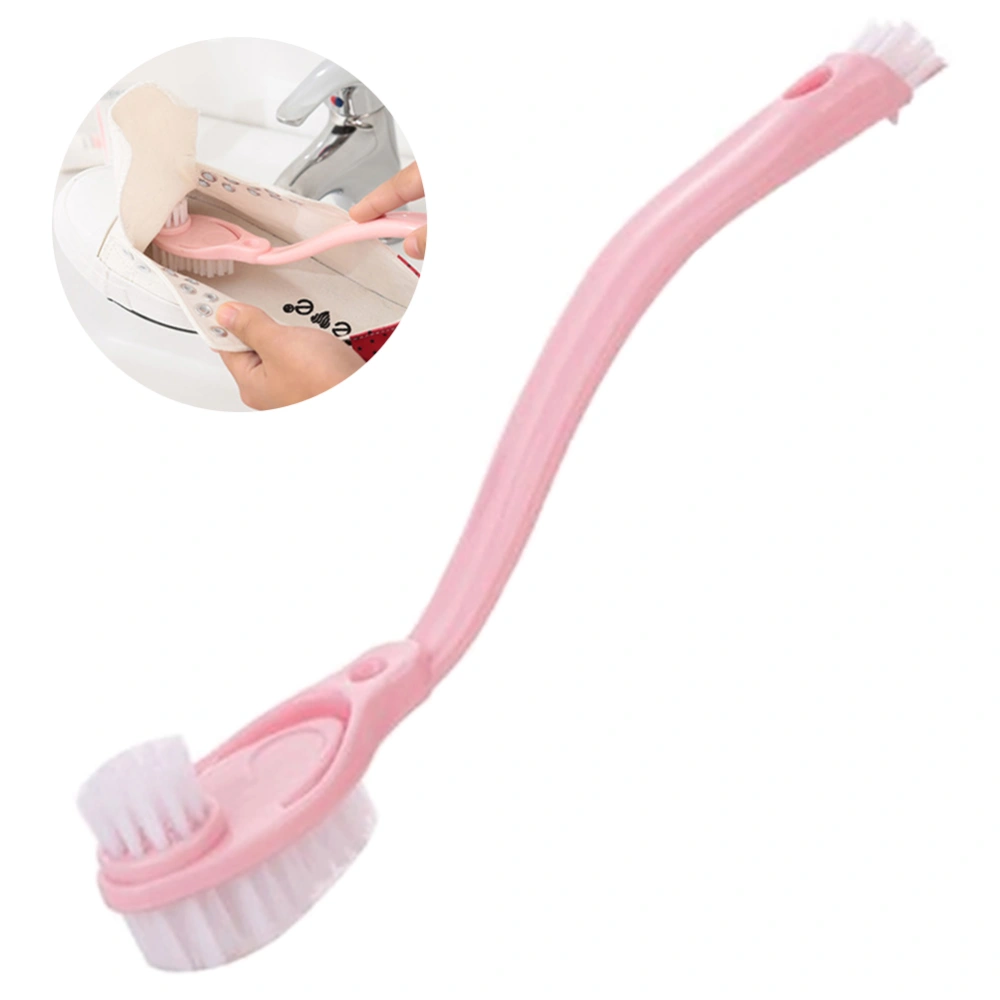 Long Handle Double-headed Shoes Cleaning Brushes Double Sided Tennis Sneaker Cleaner Scrubber Brush Bathroom Kitchen Washing Tools (Pink)