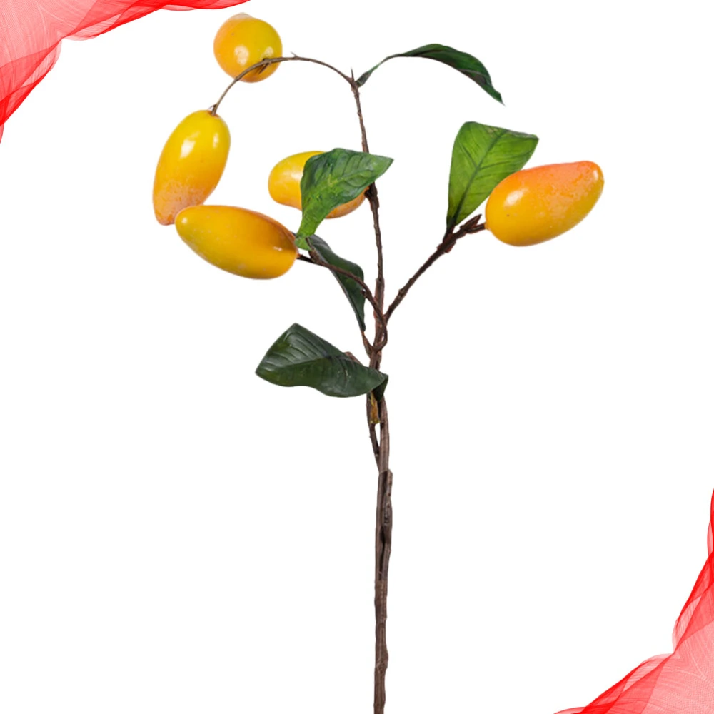 1pc Imitation Mango Branches with Leaves Short Branch Mango Fruit Ornament Flower Arrangement Decoration Photo Props (Orange)