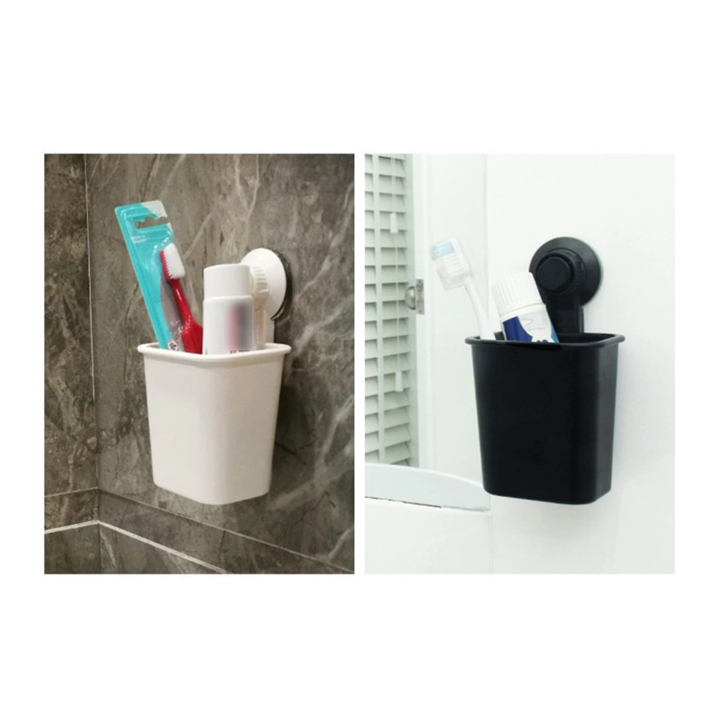 Durable Bathroom Toothbrush Holder Wall Mounted No Drilling Storage Organizer Toiletries Razor Holder (Black)