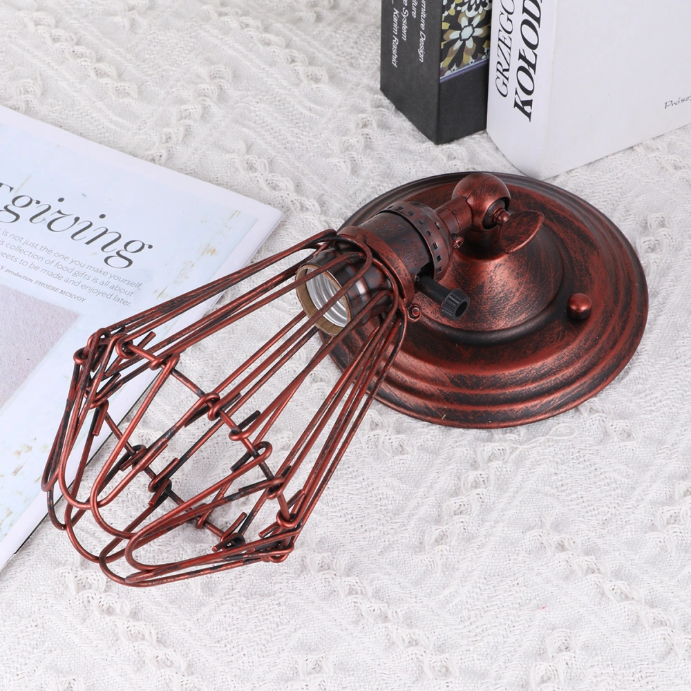 1pc Rural Industrial Style Bedside Light Iron Cage Wall Lamp Flexible Night Light for Bedroom Living Room Without Bulb (Red)