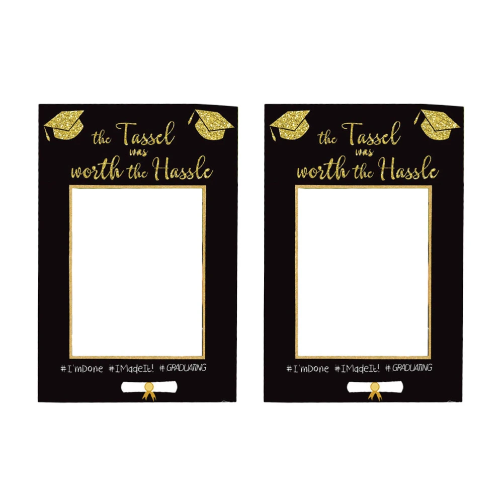 2pcs Graduation Photo Frame Set Party Paper Picture Selfie Frame Golden Glitter Graduation Hat Photo Booth Props Graduation Party Supplies