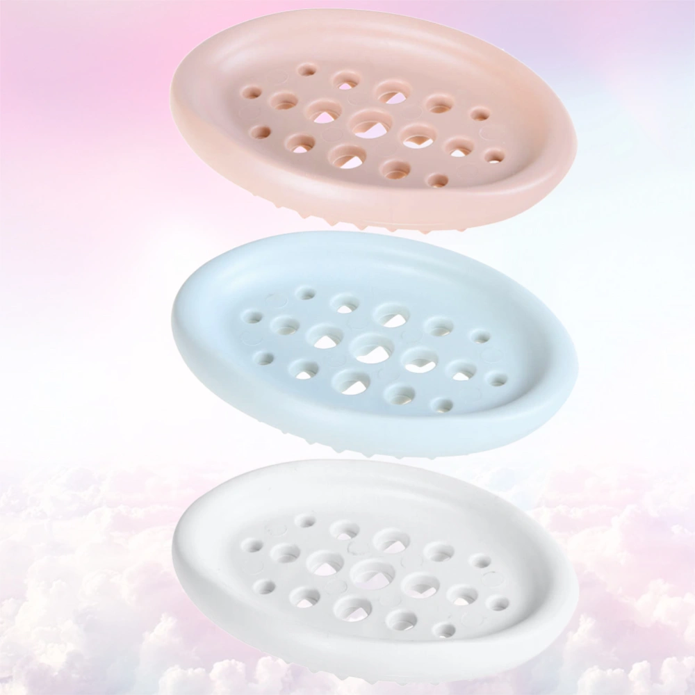 3pcs Silicone Soap Dishes Bathroom Soap Tray Soap Draining Holder Hollow-out Soap Container