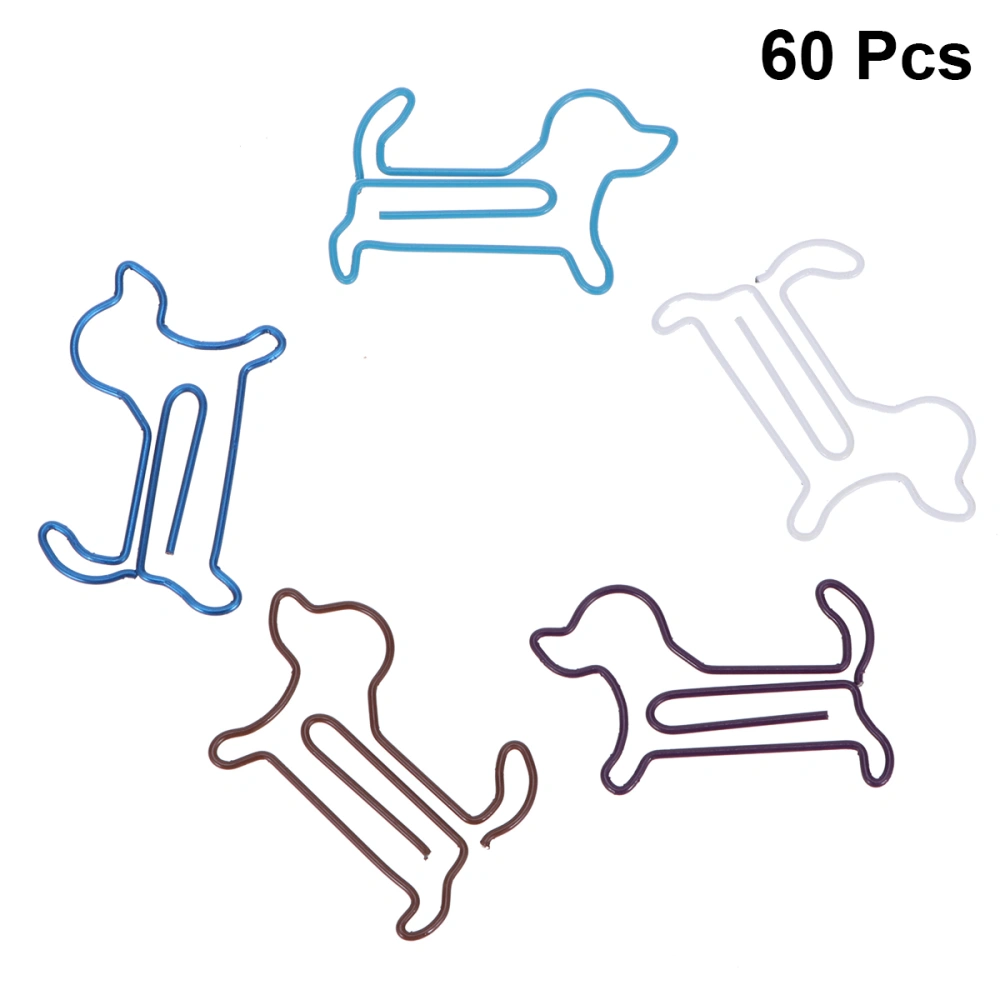 60pcs Dog Shape Paper Clips Creative Animal Shape for Bookmark Office School Notebook Agenda Pad (Random Color)