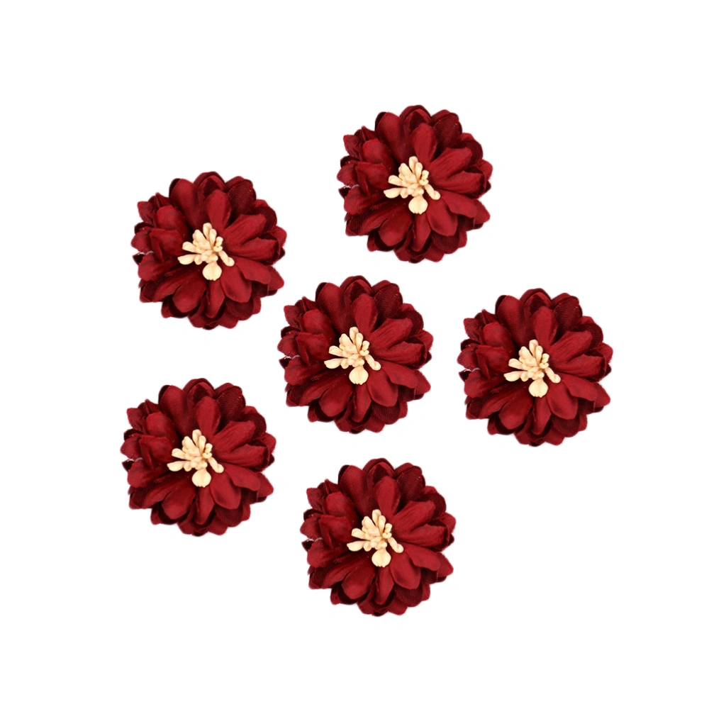 20PCS 4CM DIY Manual Accessories Creative DIY Clothing Material Simulated Flower Shoes Boots Decor Vivid Multi-valved Chrysanthemum Decor for Shoes Boots Clothes Decor Claret