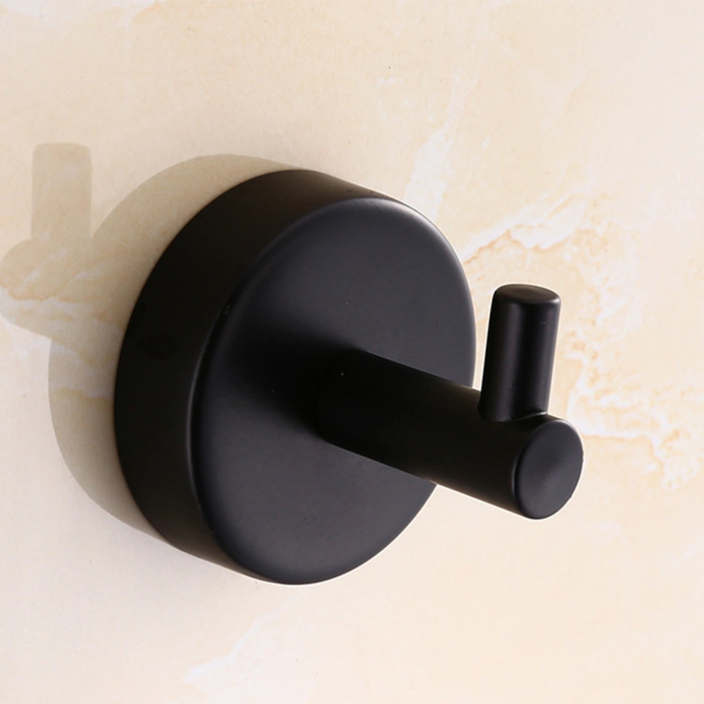 Bathroom Lavatory Towel Hanger Wall Mounted Single Clothes Hook Non-adhesive Round Hook Cloakroom Organizer (Black)