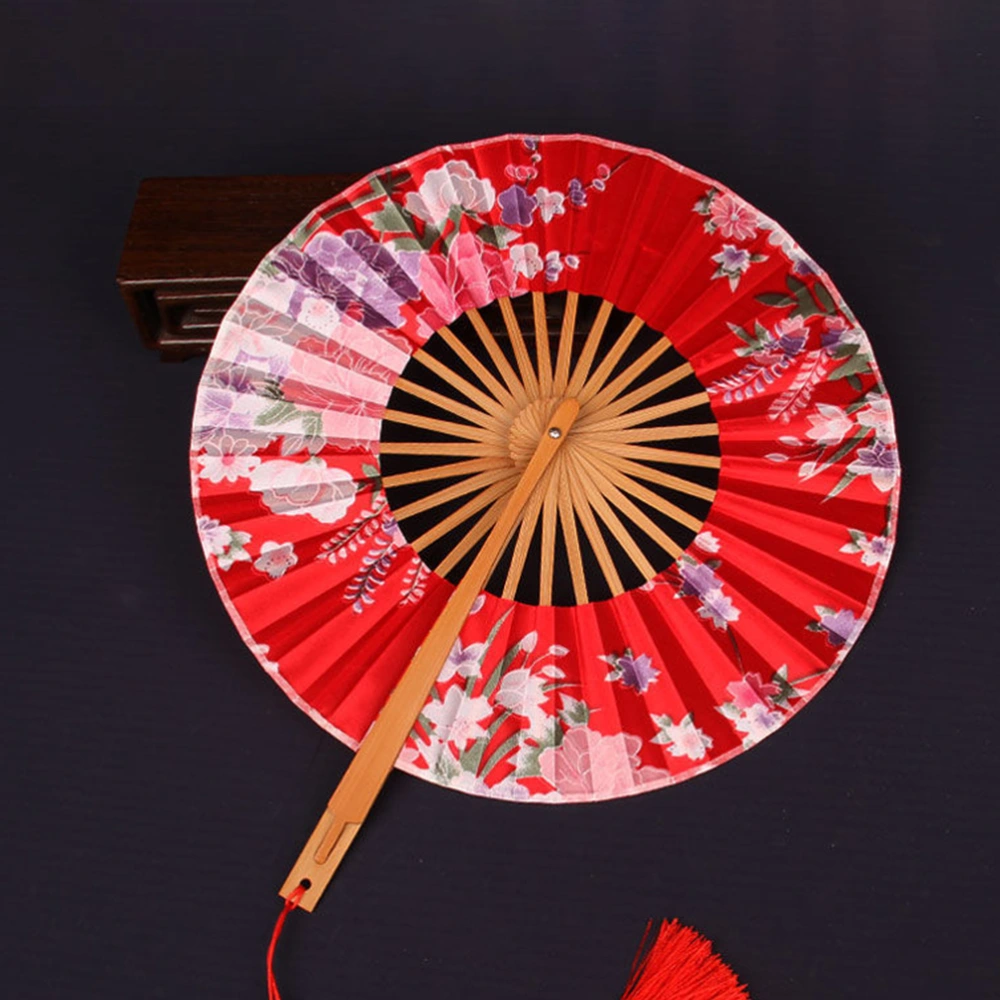 Folding Circular Fan Floral Pattern Folding Hand Fan Bamboo Japanese Style Fan