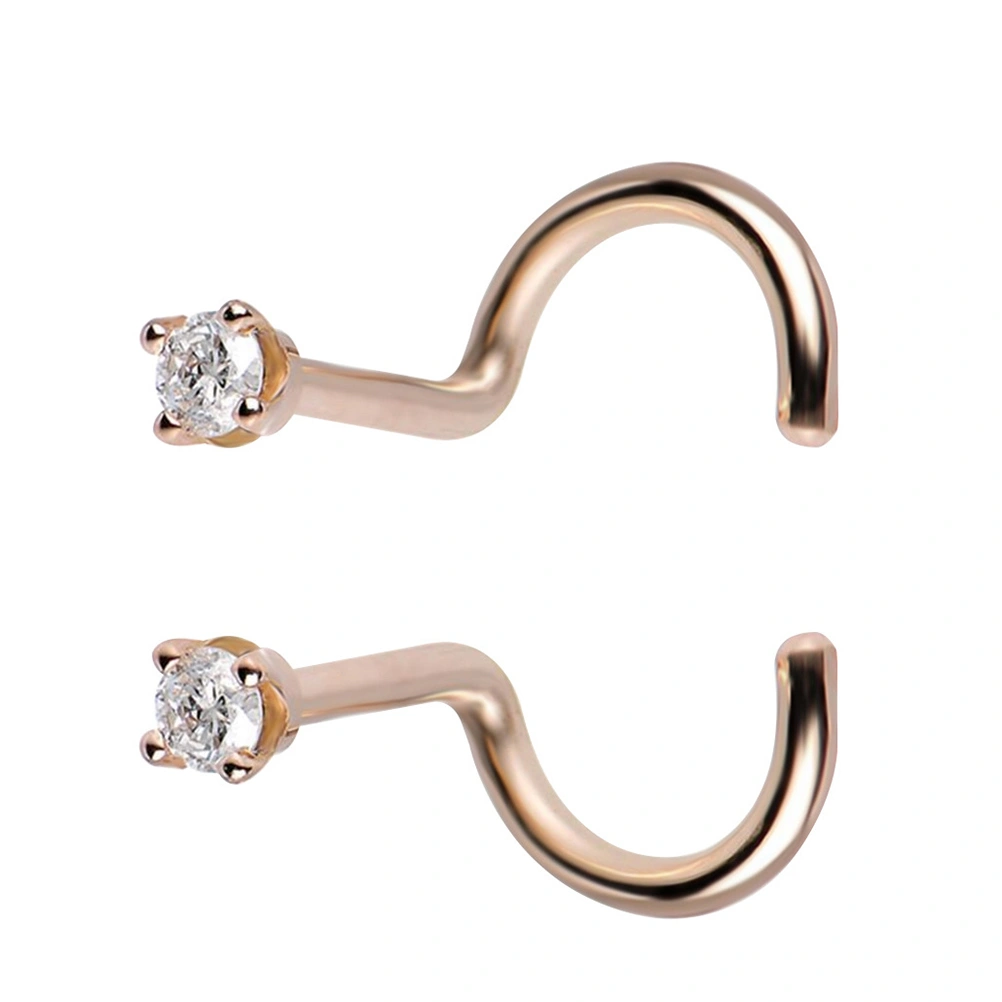 5Pcs Nose Studs Piercing Nose Ring Screw Stainless Steel Curved Nose Nails Piercing Jewelry (Rose Gold)