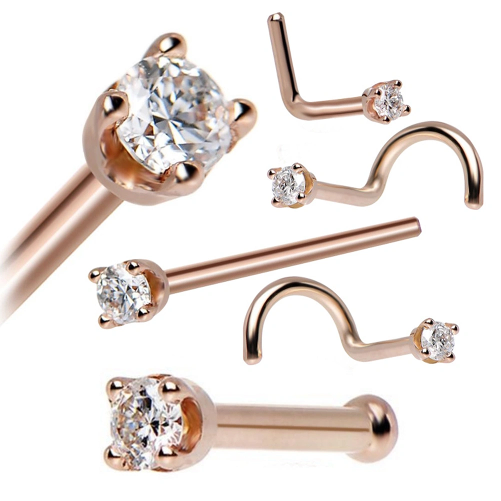 5Pcs Nose Studs Piercing Nose Ring Screw Stainless Steel Curved Nose Nails Piercing Jewelry (Rose Gold)