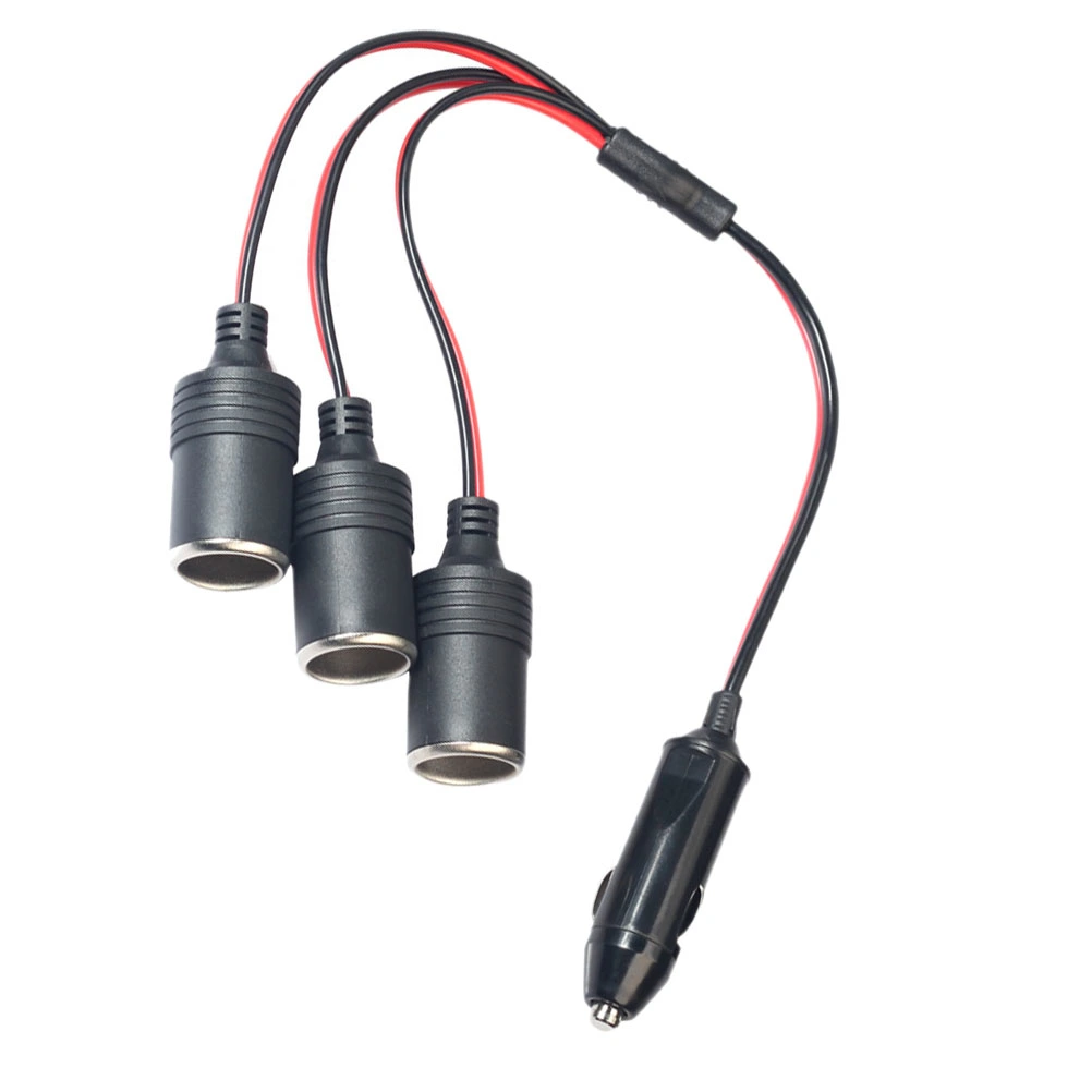 1pc 12-24V Cigar Lighter Universal Cigarette Lighter 1 Male to 3 Female Cable Plastic Copper Cord Auto Accessory (Red + Black)