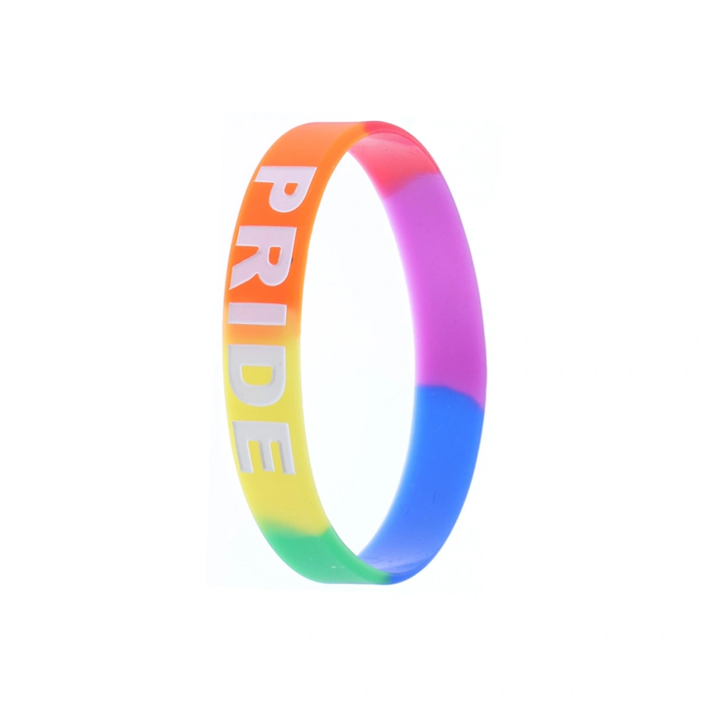 6pcs Colorful Silicone Wristband Rainbow Bracelet Wristbands Party Favors (White Pride Letters)