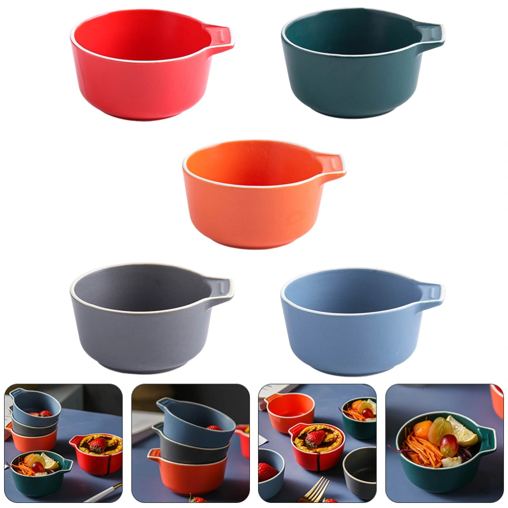 5PCS Pudding Bowls Ceramic Cups Dessert Bowls with Single Handle(Mixed Color)