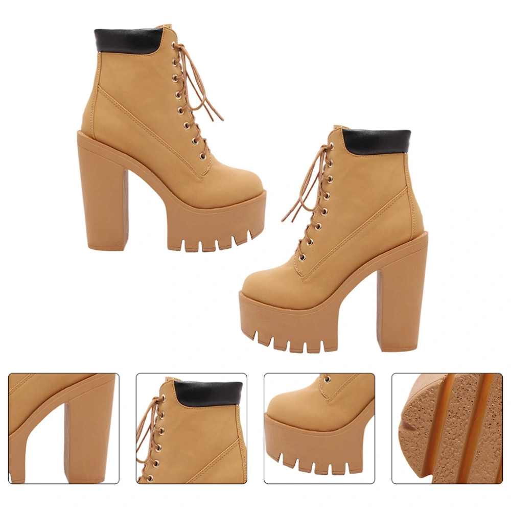 1 Pair of Winter Classic High Heels Boots Ankle Boots for Women with Round Head