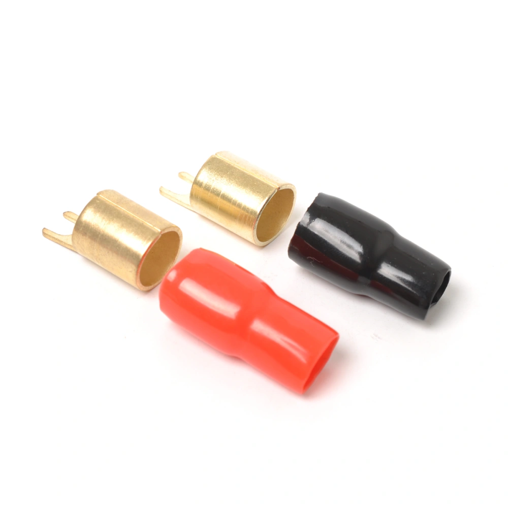 1 Pair Copper Gold Plated 0 Gauge Spade Terminal Crimp Connectors Adapters Crimp Barrier Spades for Speaker Wire Cable Terminal Plug - 0GA (Red and Black)