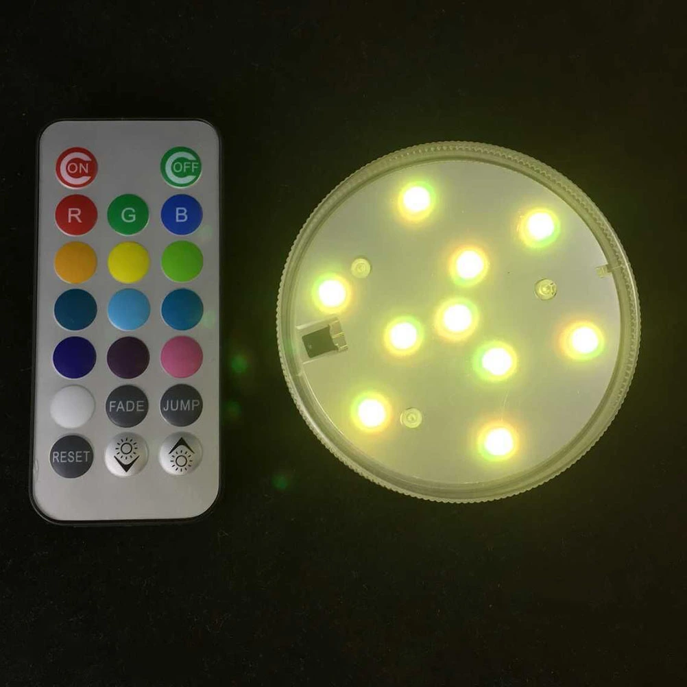 RGB Submersible LED Lights Waterproof Battery-operated Underwater LED Lights Wedding Party Vase Base Light Floral Light for Aquarium Wedding Halloween Christmas with (Round Shape)