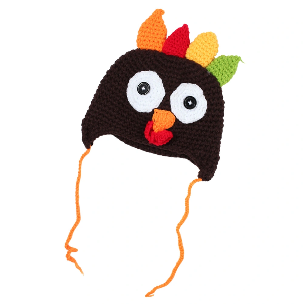 1pc Handmade Plush Baby Hooded Cartoon Turkey Design Hat Cotton Baby Autumn Hat Casual Winter Kids Hat Size S (Coffee)