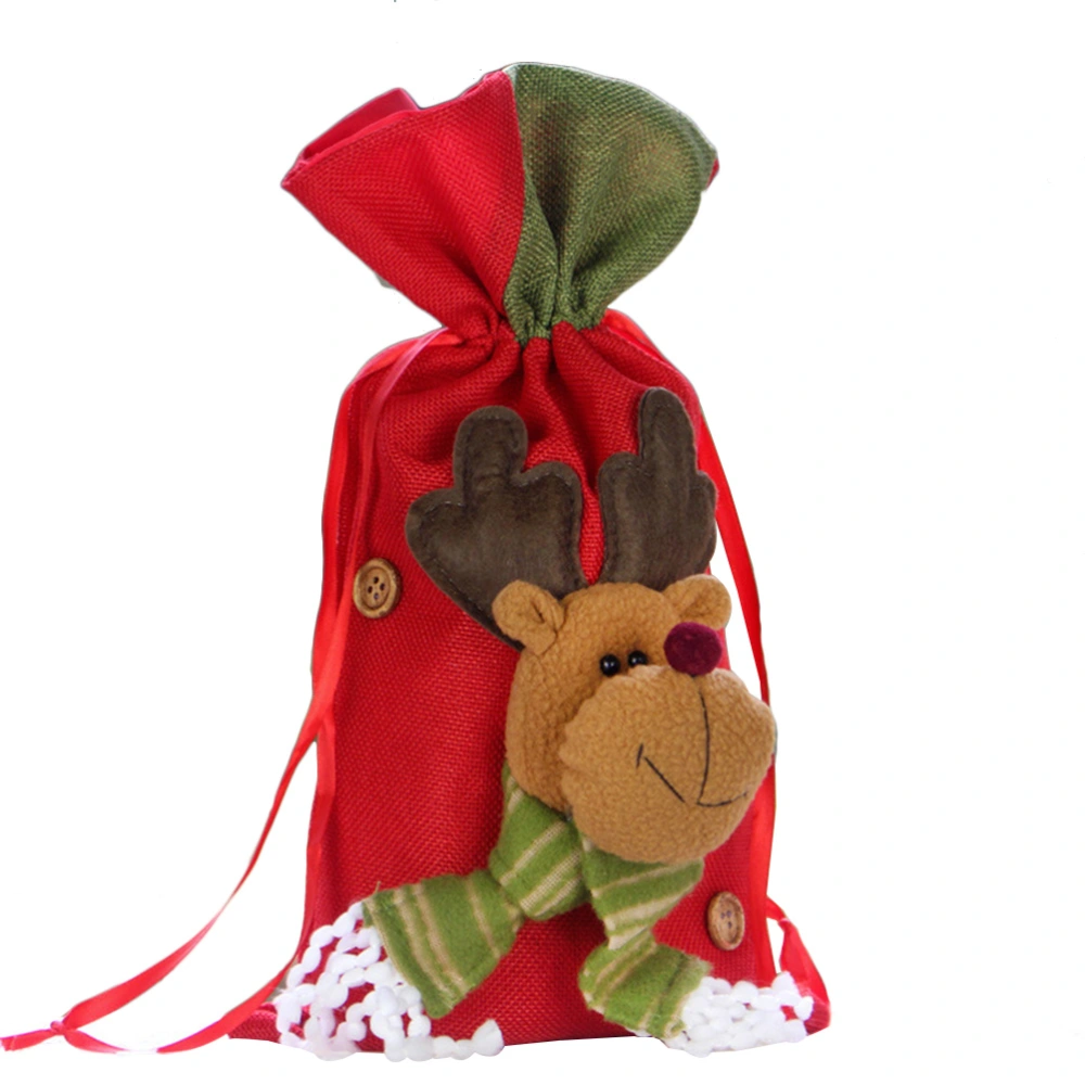 Christmas Candy Bag Drawstring Portable Party Favors Gift Apple Holder Container Holiday Decoration (Elk)