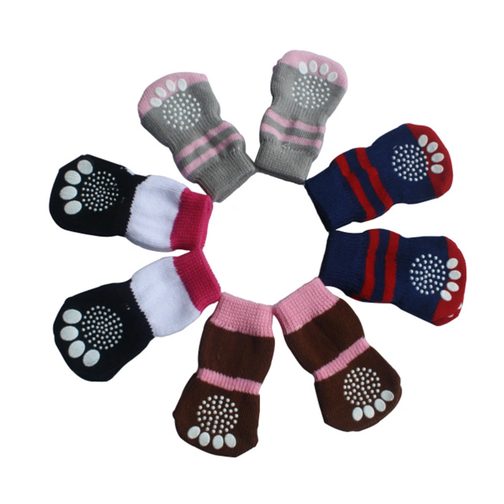 4Pcs Puppy Dogs Pet Knits Socks Anti Skid Bottom Cotton Knitting Pet Ankle Sock - Size M (Color Randomly)