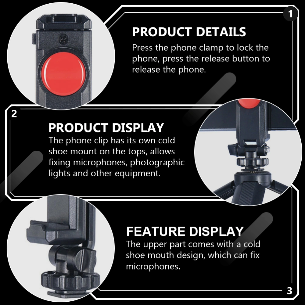 Camera Hot Shoe Phone Tripod Mount Adapter 360 Rotation Phone Holder Clip