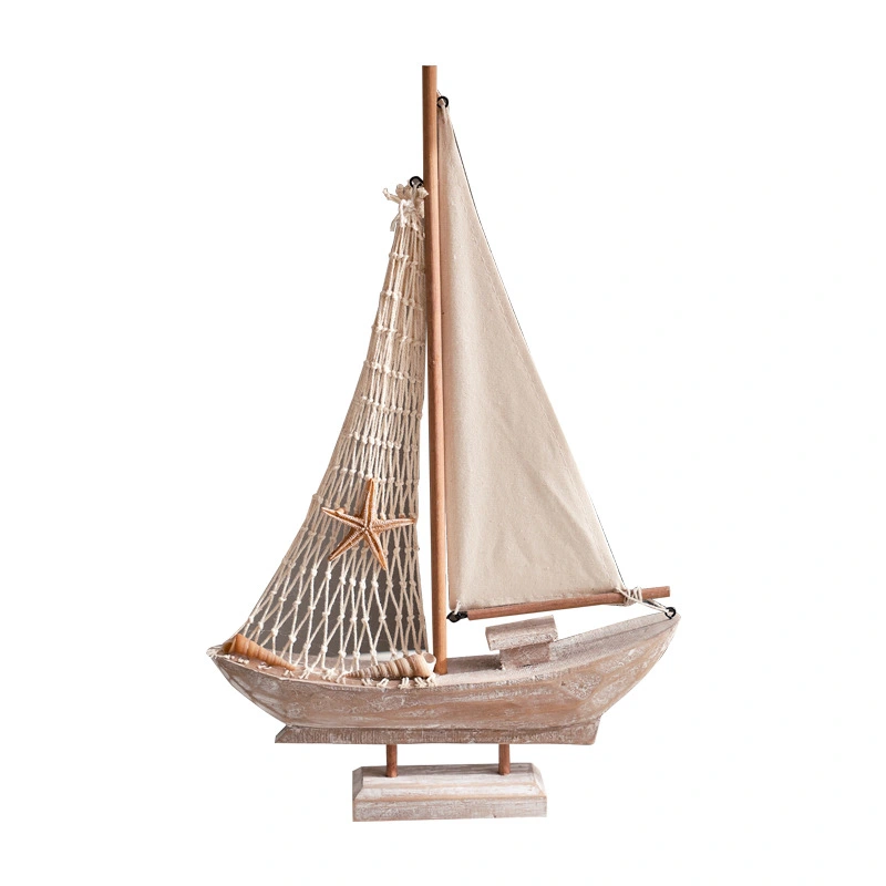 Wooden Sailing Ship Decor Household Small Boat Ornament Mediterranean Style Wood Boat Model