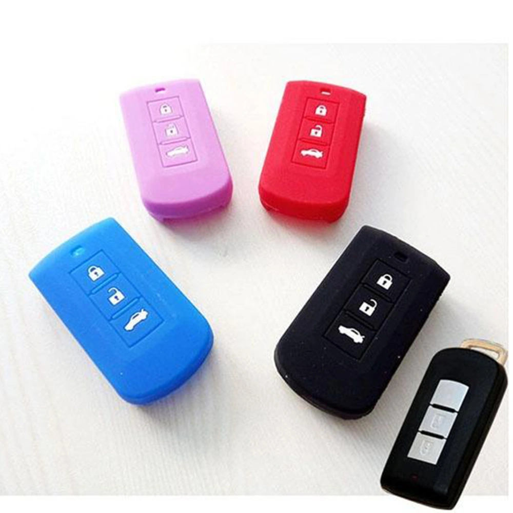 Silicone Protecting Key Case Cover 3 Button Case Holder compatible for Mitsubishi (Black)