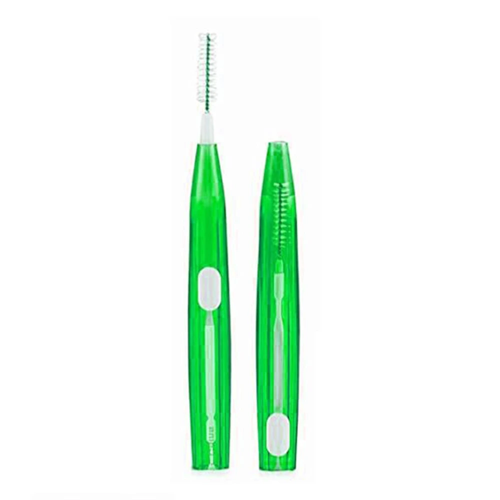 60PCS Push-pull Type Interdental Brushes Floss Pick Dental Care Brushes Interdental Cleaners (Light Green)