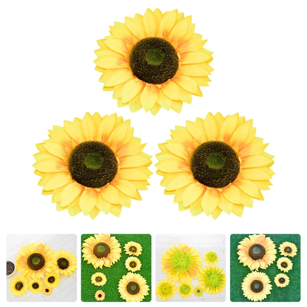 3Pcs Simulated Sunflower Head Artificial Silk Flower Home Fake Flower Yellow