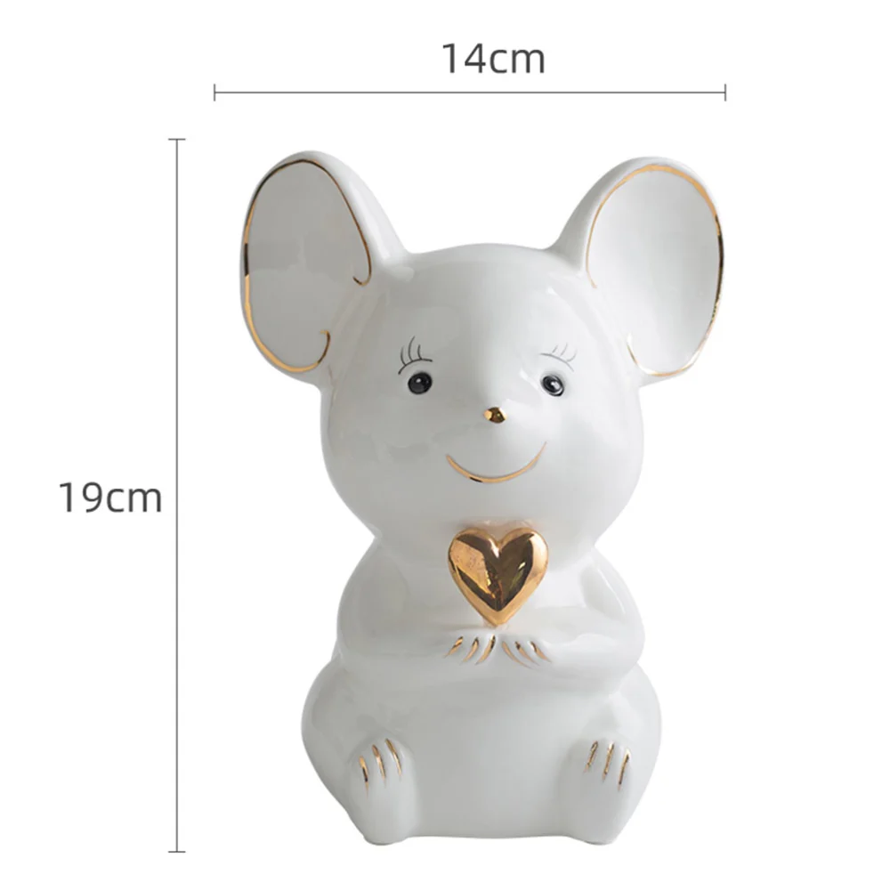 1pc Mouse Ornament Saving Pot Ceramic Coin Bank Adorable Money Pot New Year Gift White