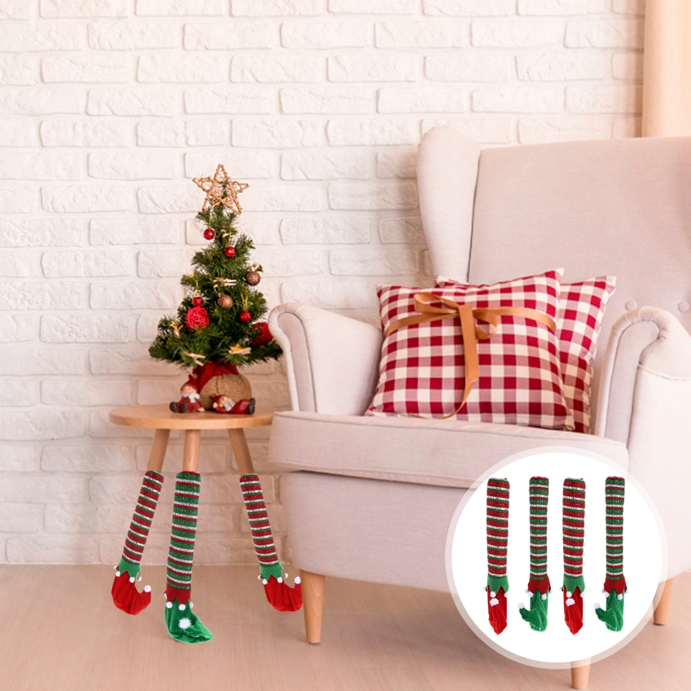 1 Set 4pcs Christmas Strips Elf Chair and Table Leg Covers for Home (Red Green)