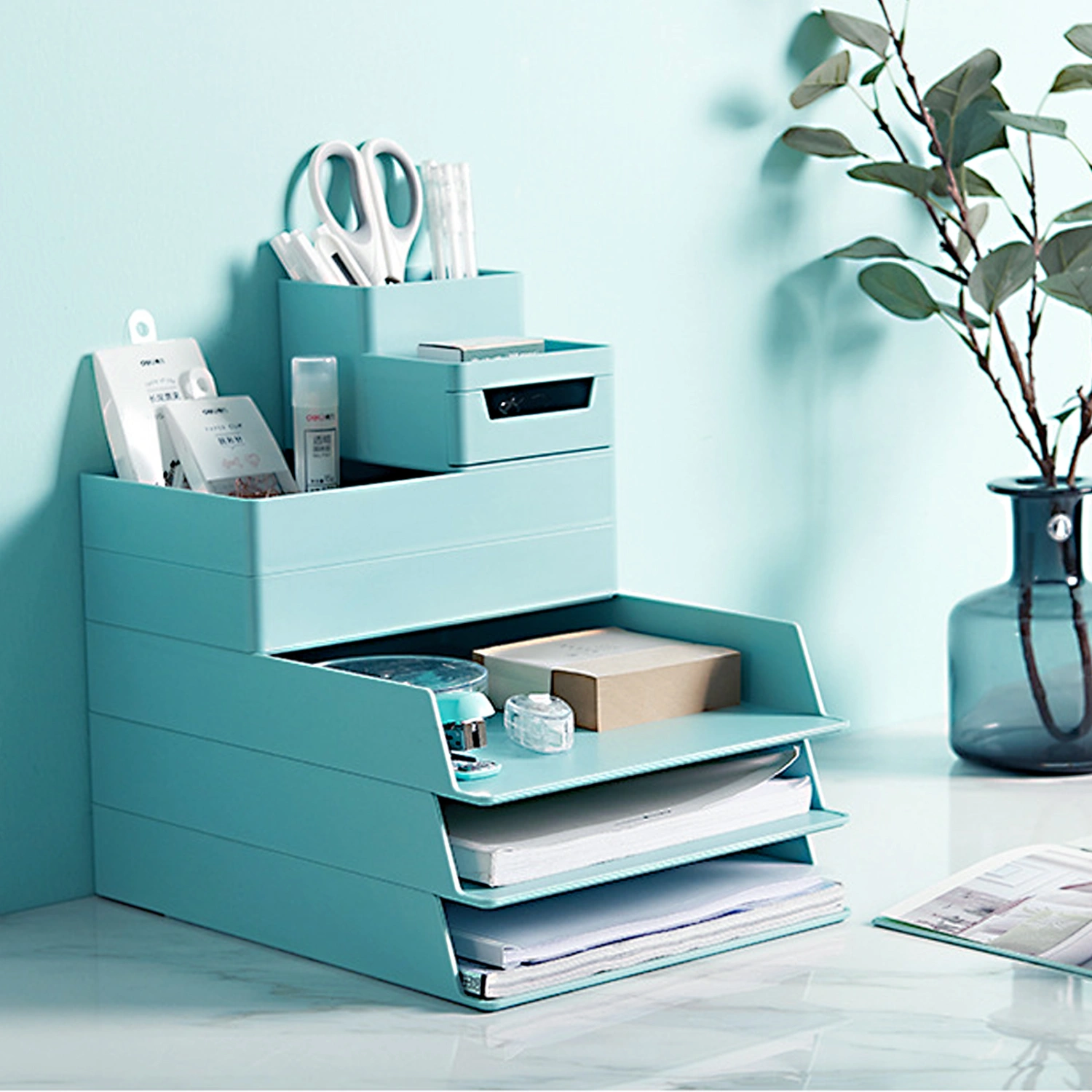 1Pc Office Desktop Storage Box Drawer Type Stationery Holder Sundries Container