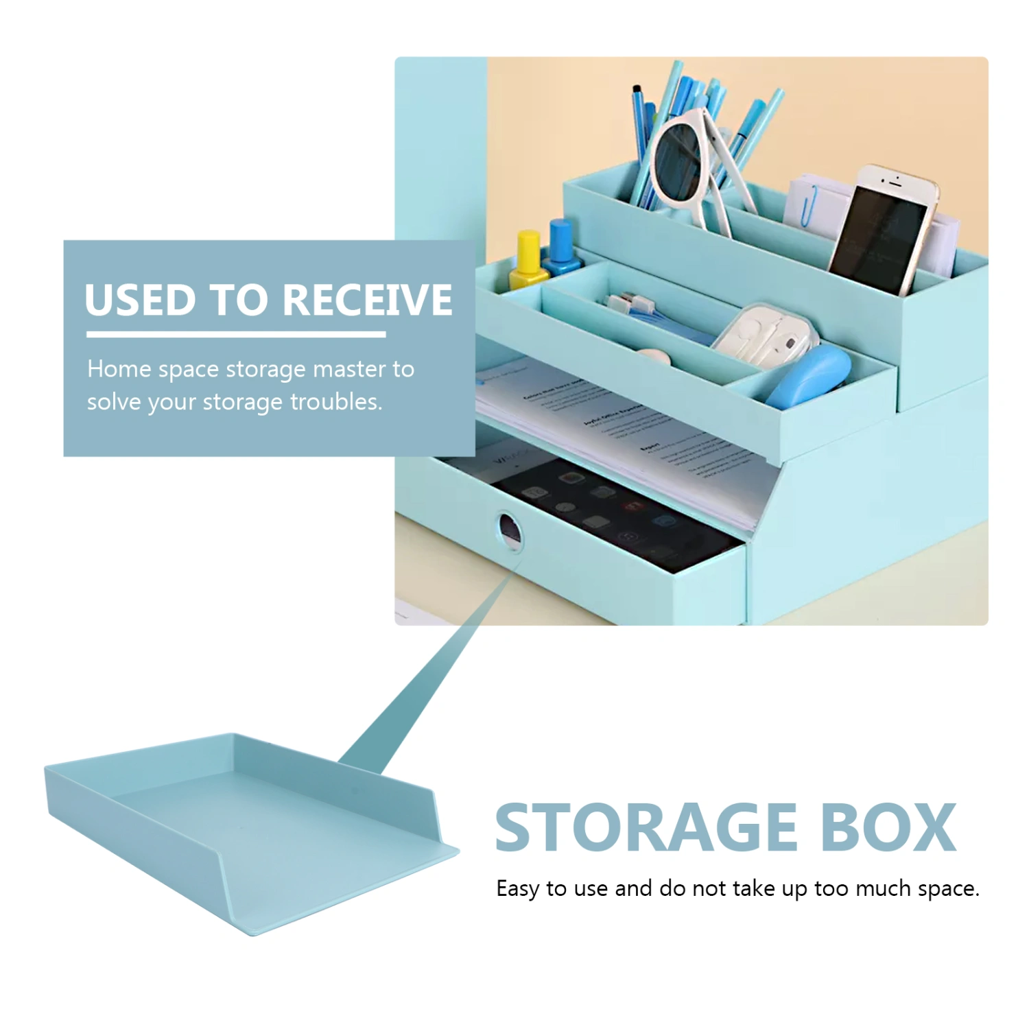 1Pc Office Desktop Storage Box Drawer Type Stationery Holder Sundries Container