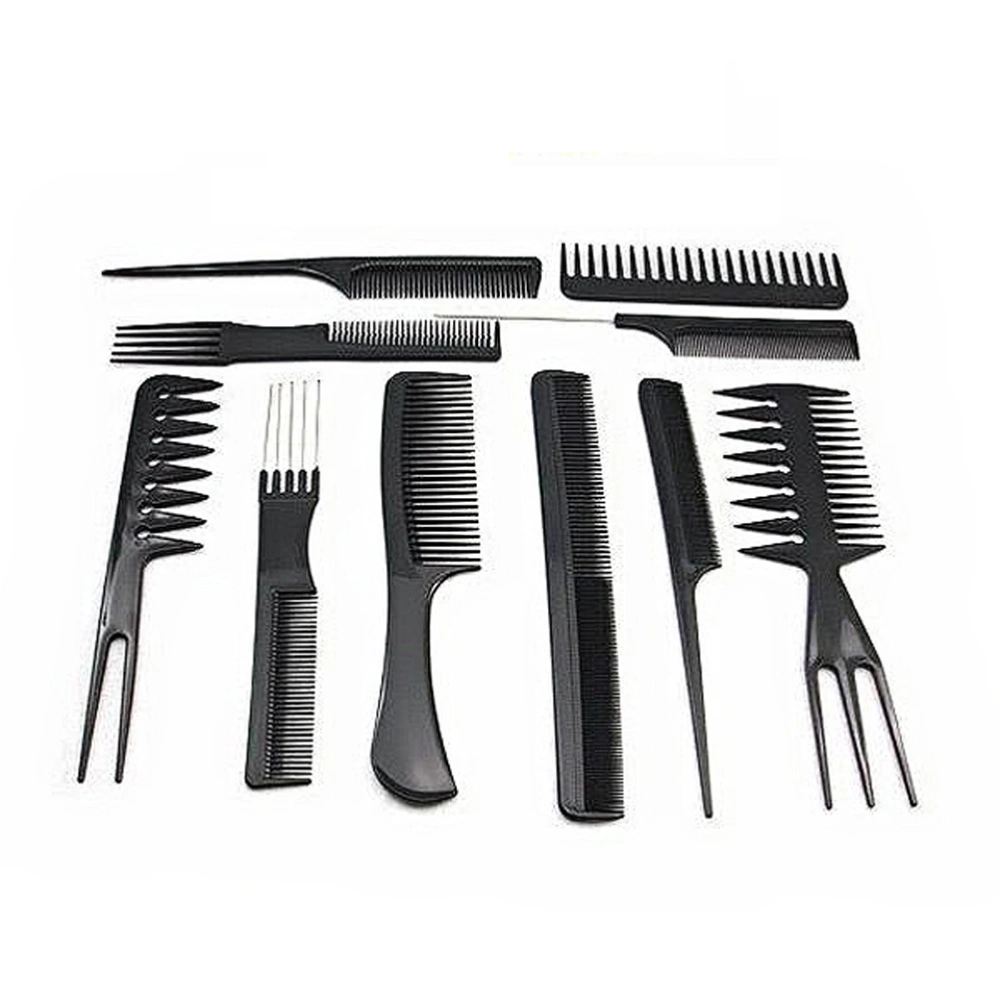 10-in-1 Multi-purpose Professional Hairdressing Stylists Barbers Combs Set (Black)