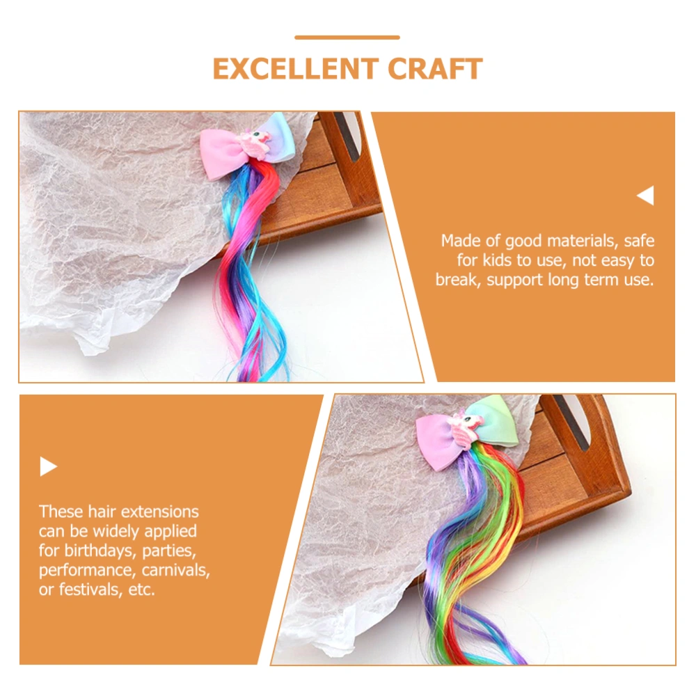 4pcs Kids Hair Extensions Clip Bow Unicorn Hair Wig Clip Colorful Wig Barrettes