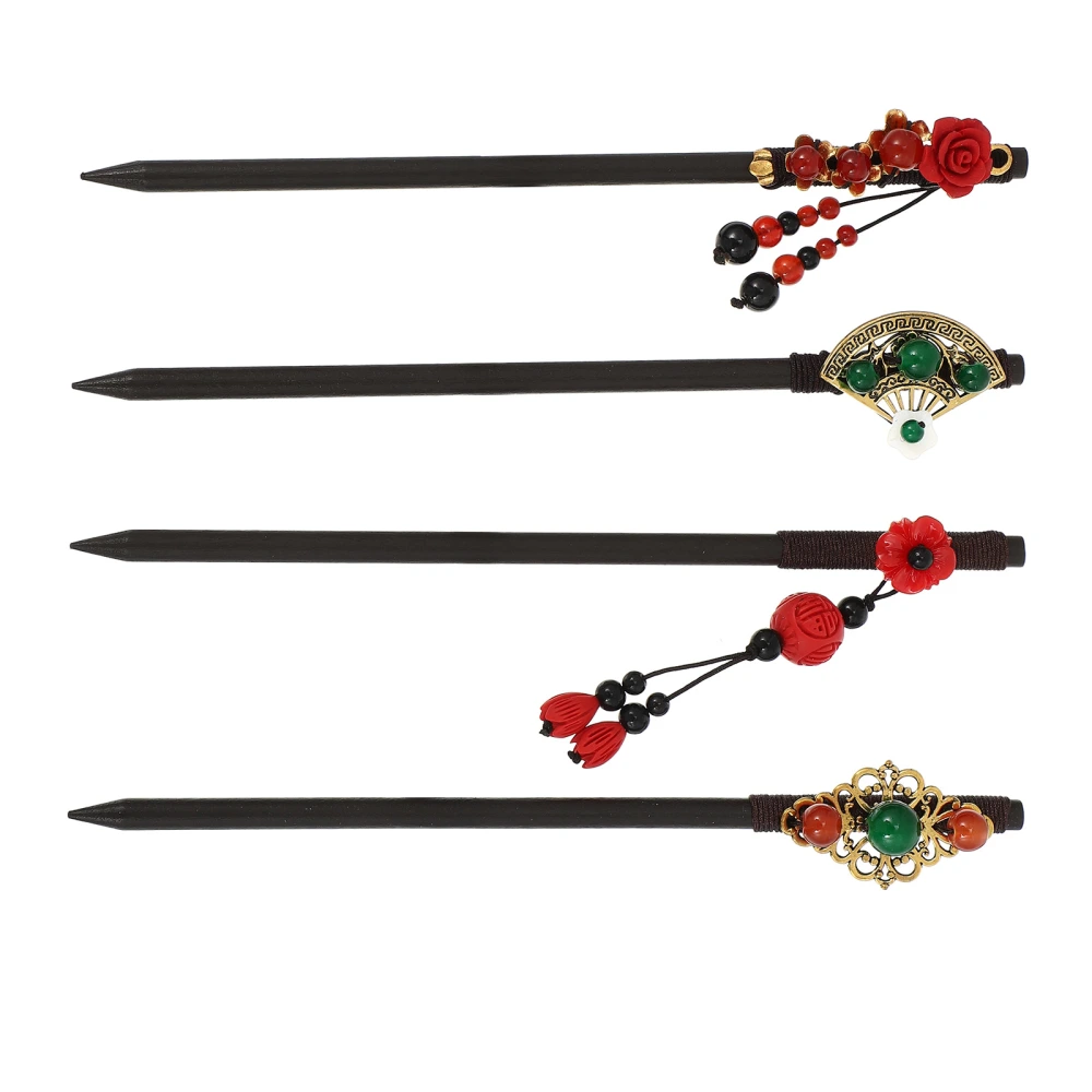 4pcs Wood Hair Stick Antique Chinese Style Headdress Hair Fork Hair Accessories