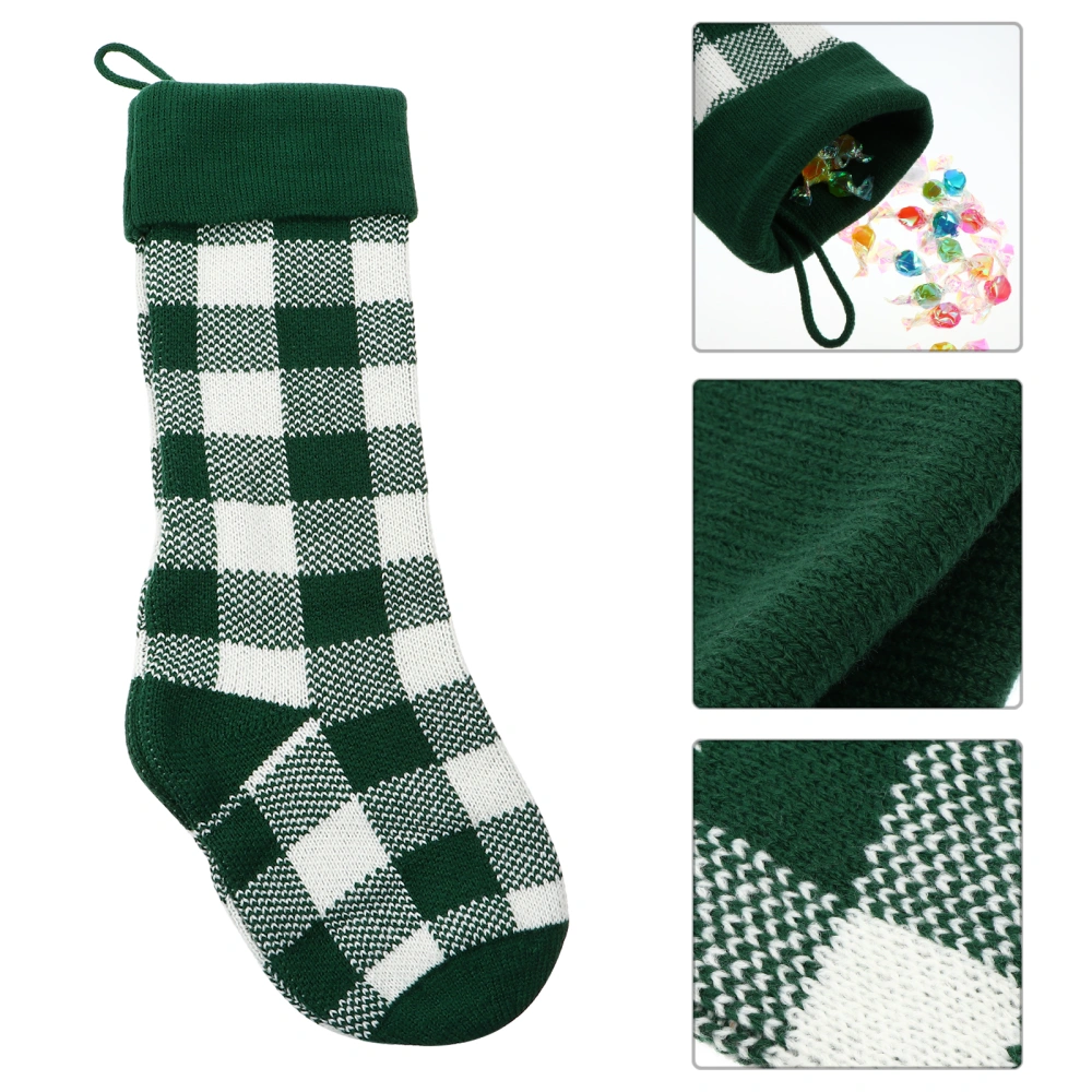 1Pc Christmas Stocking Christmas Gift Candy Bag Decorative Plaid Sock Pendant