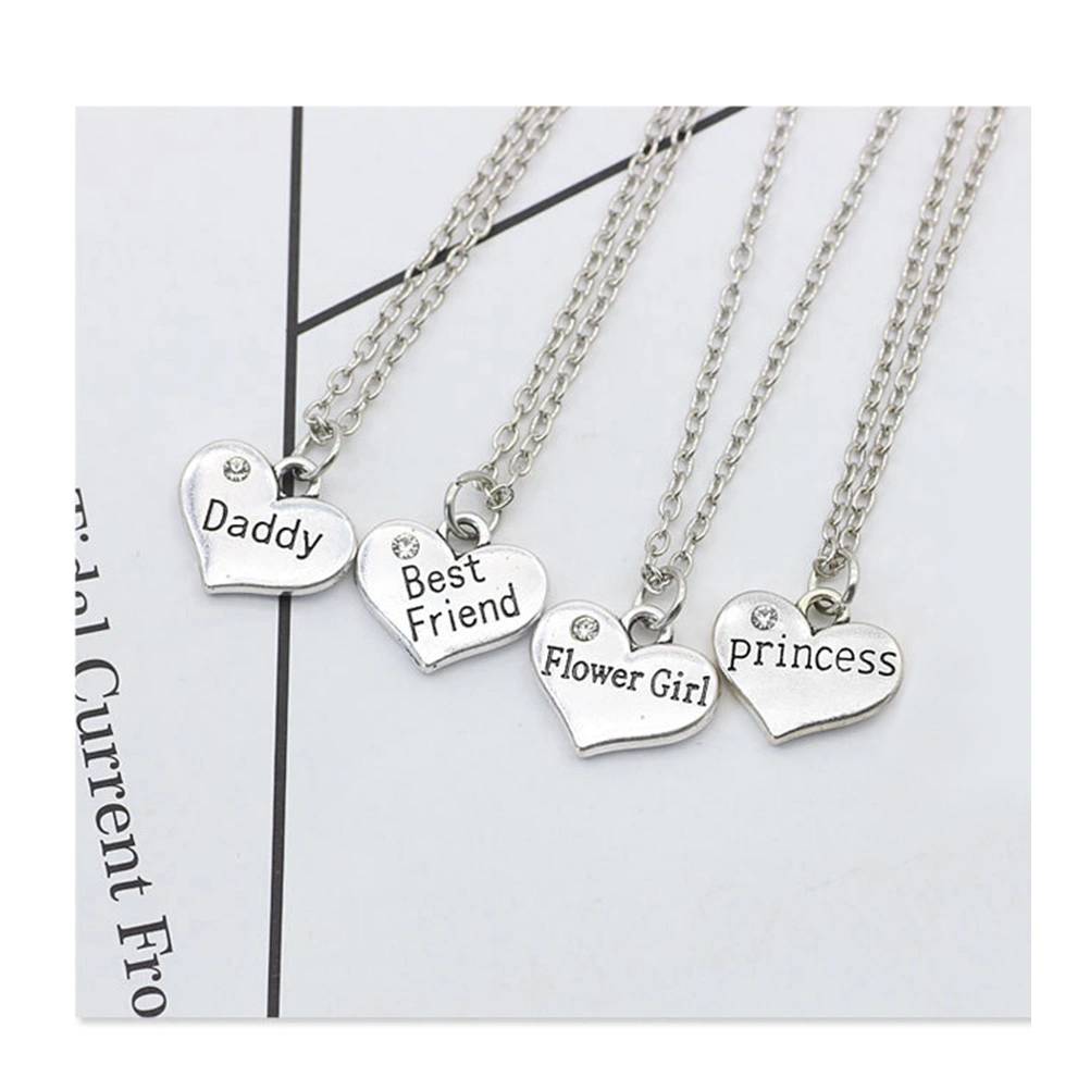 Crystal Heart Letter Pendant Necklace Heart Shape Neck Decor Gift (Daddy)