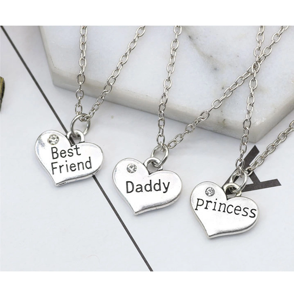 Crystal Heart Letter Pendant Necklace Heart Shape Neck Decor Gift (Daddy)