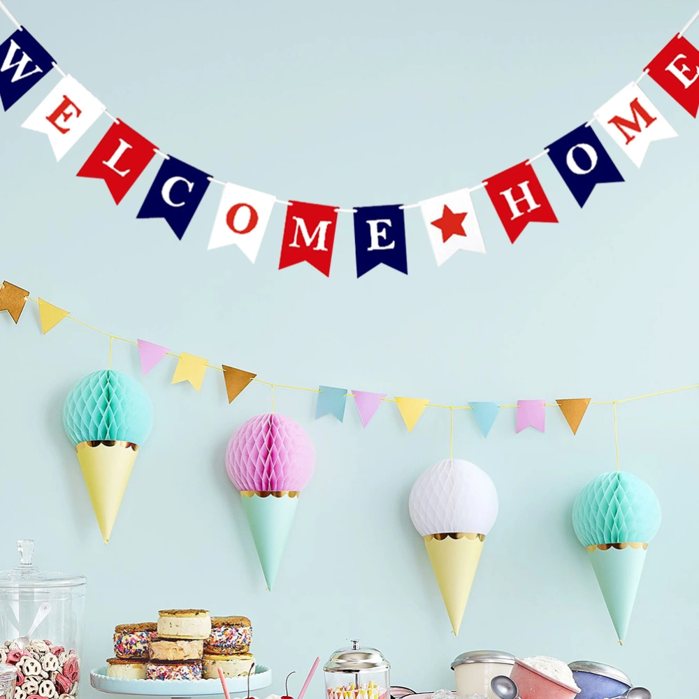 Welcome Home Banner Blue and Red Swallowtail Pull Flag Bunting Garland Decor for Party Gathering Festival