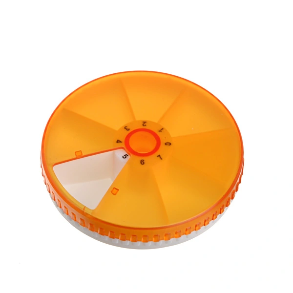 Circular Rotating Pill Case Tablet Container (Orange)
