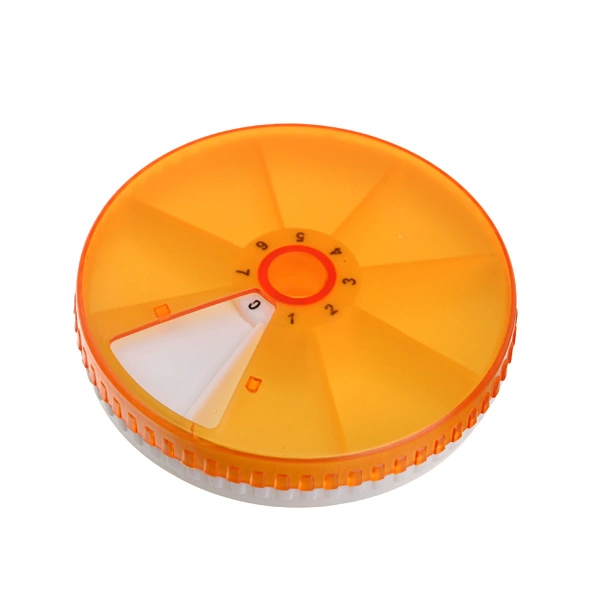 Circular Rotating Pill Case Tablet Container (Orange)