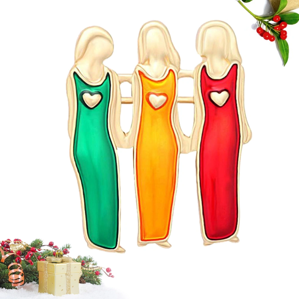 Colorful Beautiful Sister Brooch Painted Pin Alloy Sweater Breastpins Clips (Golden/Three Sisters)