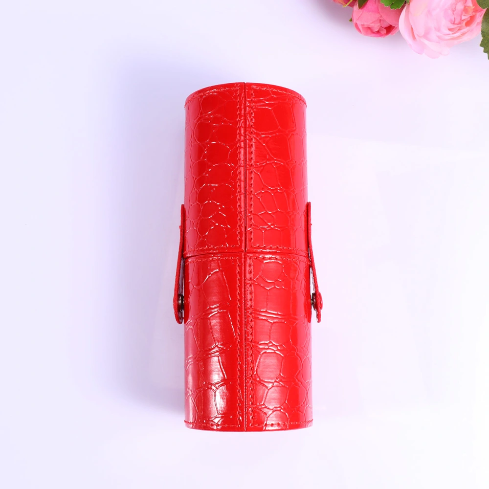 Makeup Brush Holder PU Leather Travelling Cosmetics Storage Bucket Makeup Storage Organizer Case Red Stone Grain