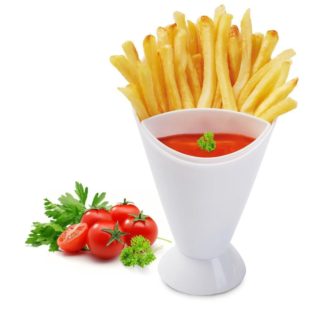 5pcs Salad Cup French Fry Cone Dipping Cups Bowls French Fry Holder for Home Restaurant Hotel (White)