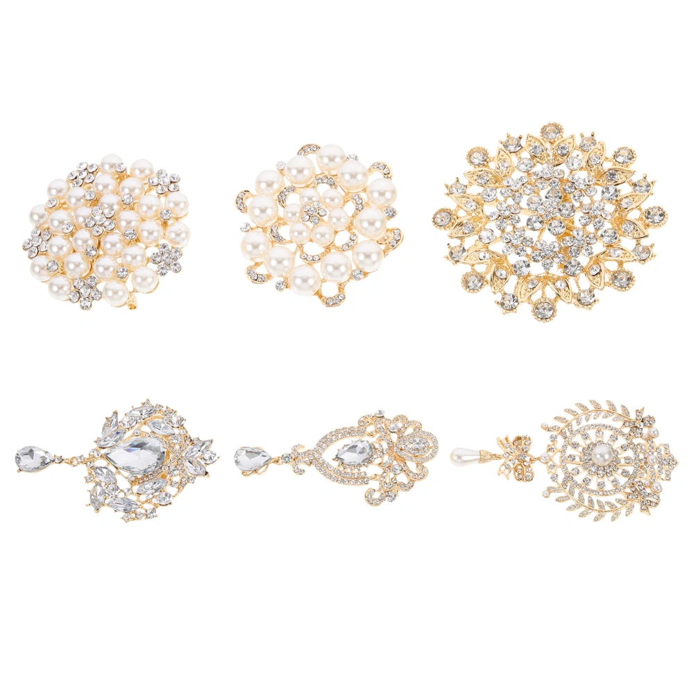 6pcs Rhinestone Pearl Brooches Lapel Pin Breastpin All-match Brooch Corsage